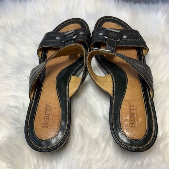 Born Brown Leather Slip On Buckle Sandals … - Picture 3 of 7